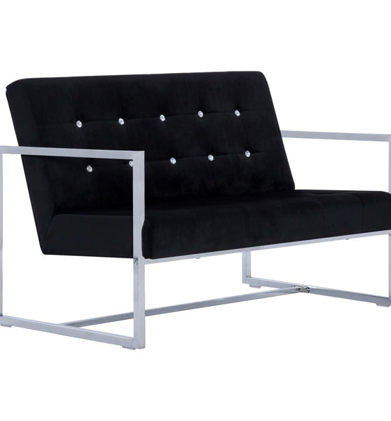 2-Sitzer-Sofa mit Armlehnen Schwarz Chrom und Samt