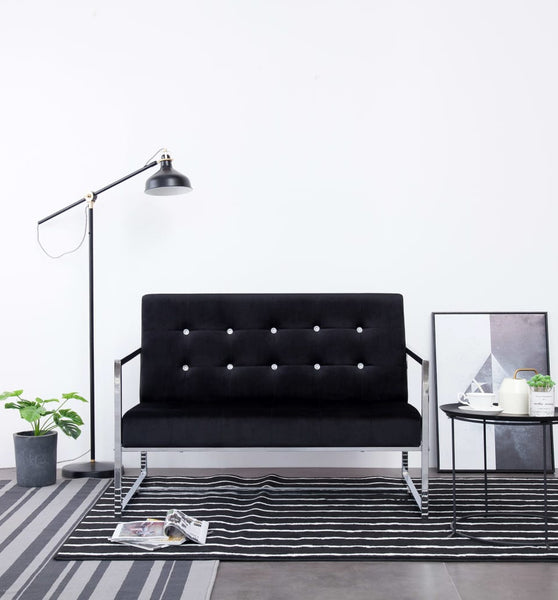 2-Sitzer-Sofa mit Armlehnen Schwarz Chrom und Samt