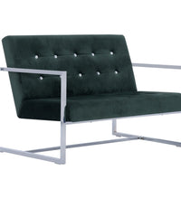 2-Sitzer-Sofa mit Armlehnen Dunkelgrün Chrom und Samt