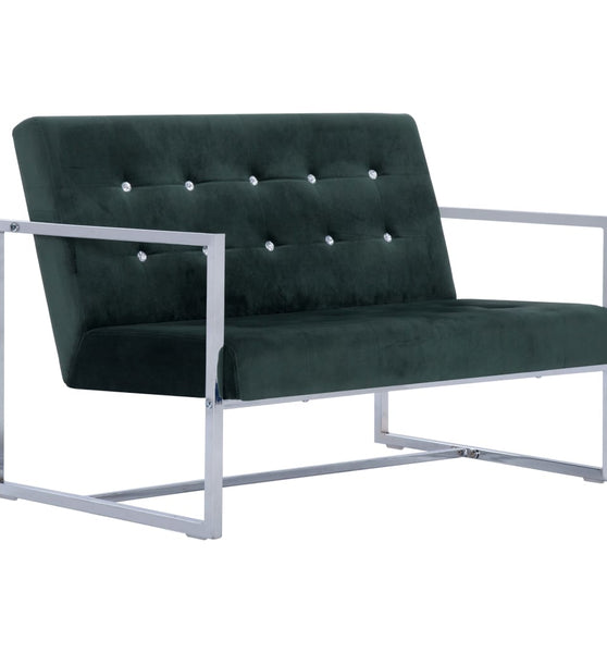2-Sitzer-Sofa mit Armlehnen Dunkelgrün Chrom und Samt