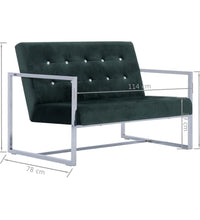 2-Sitzer-Sofa mit Armlehnen Dunkelgrün Chrom und Samt