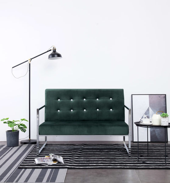 2-Sitzer-Sofa mit Armlehnen Dunkelgrün Chrom und Samt