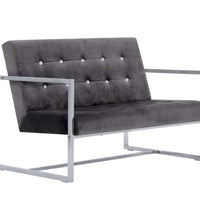 2-Sitzer-Sofa mit Armlehnen Dunkelgrau Chrom und Samt