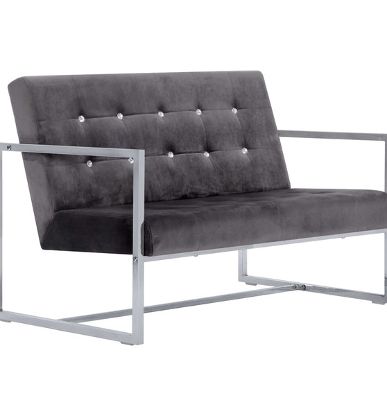 2-Sitzer-Sofa mit Armlehnen Dunkelgrau Chrom und Samt