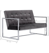 2-Sitzer-Sofa mit Armlehnen Dunkelgrau Chrom und Samt