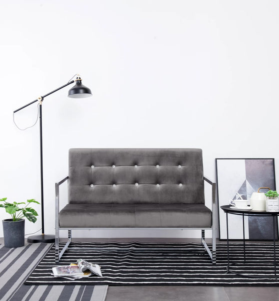 2-Sitzer-Sofa mit Armlehnen Dunkelgrau Chrom und Samt