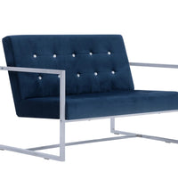 2-Sitzer-Sofa mit Armlehnen Blau Chrom und Samt