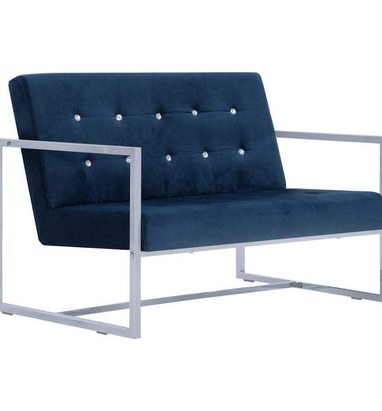 2-Sitzer-Sofa mit Armlehnen Blau Chrom und Samt