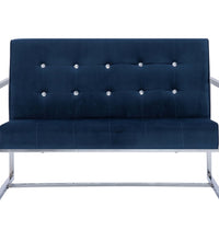 2-Sitzer-Sofa mit Armlehnen Blau Chrom und Samt