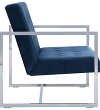 2-Sitzer-Sofa mit Armlehnen Blau Chrom und Samt