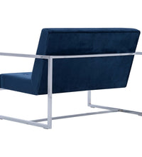 2-Sitzer-Sofa mit Armlehnen Blau Chrom und Samt