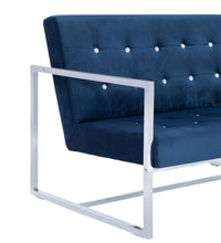 2-Sitzer-Sofa mit Armlehnen Blau Chrom und Samt