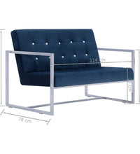 2-Sitzer-Sofa mit Armlehnen Blau Chrom und Samt