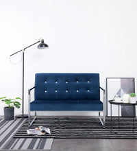 2-Sitzer-Sofa mit Armlehnen Blau Chrom und Samt