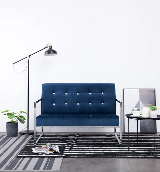 2-Sitzer-Sofa mit Armlehnen Blau Chrom und Samt