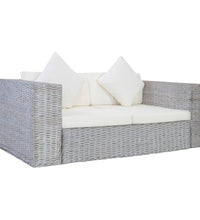 2-Sitzer-Sofa mit Kissen Grau Natürliches Rattan
