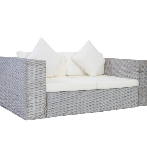 2-Sitzer-Sofa mit Kissen Grau Natürliches Rattan