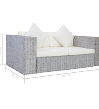 2-Sitzer-Sofa mit Kissen Grau Natürliches Rattan