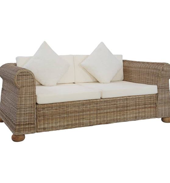 2-Sitzer-Sofa mit Kissen Natur Rattan