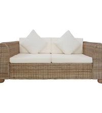 2-Sitzer-Sofa mit Kissen Natur Rattan