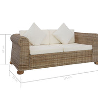 2-Sitzer-Sofa mit Kissen Natur Rattan