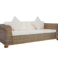 3-Sitzer-Sofa mit Kissen Natur Rattan