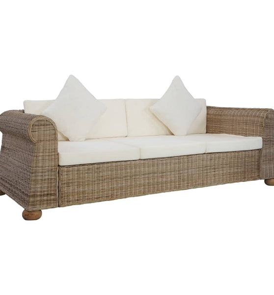 3-Sitzer-Sofa mit Kissen Natur Rattan