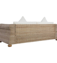 3-Sitzer-Sofa mit Kissen Natur Rattan