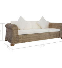 3-Sitzer-Sofa mit Kissen Natur Rattan