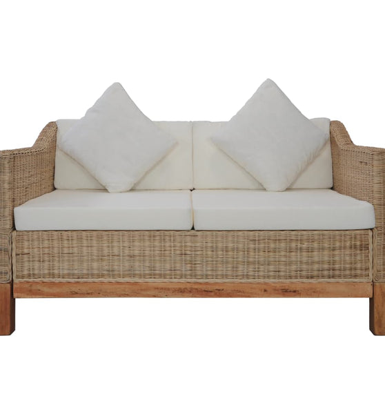 2-Sitzer-Sofa mit Kissen Natürliches Rattan