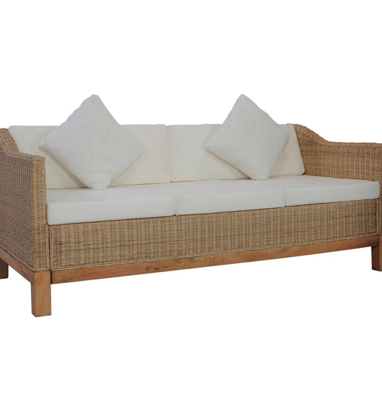 3-Sitzer-Sofa mit Kissen Natürliches Rattan