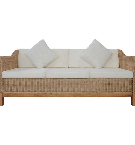 3-Sitzer-Sofa mit Kissen Natürliches Rattan