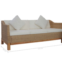 3-Sitzer-Sofa mit Kissen Natürliches Rattan