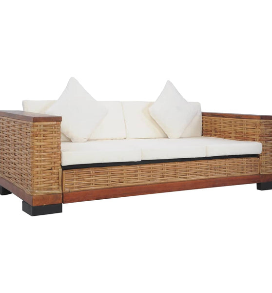 3-Sitzer-Sofa mit Kissen Braun Natürliches Rattan