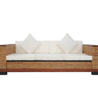 3-Sitzer-Sofa mit Kissen Braun Natürliches Rattan