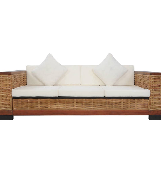 3-Sitzer-Sofa mit Kissen Braun Natürliches Rattan