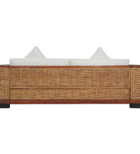 3-Sitzer-Sofa mit Kissen Braun Natürliches Rattan