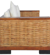 3-Sitzer-Sofa mit Kissen Braun Natürliches Rattan
