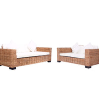 2-tlg. Gartensofas mit Polster Natürliches Rattan