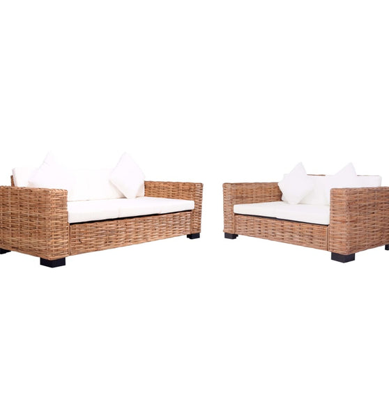 2-tlg. Gartensofas mit Polster Natürliches Rattan