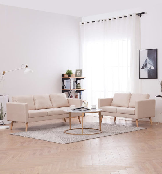 2-tlg. Sofagarnitur Stoff Cremeweiß