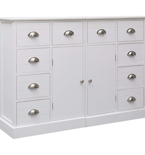 Sideboard mit 10 Schubladen Weiß 113x30x79 cm Holz