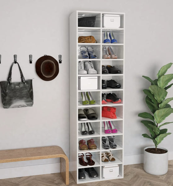 Schuhschrank Hochglanz-Weiß 54x34x183 cm Holzwerkstoff