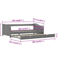 Ausziehsofa Bettgestell Grau Kiefernholz 90×200 cm