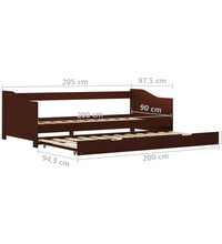 Ausziehsofa Bettgestell Dunkelbraun Kiefernholz 90×200 cm