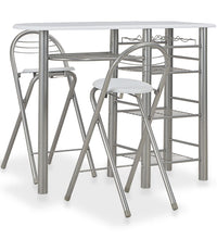 3-tlg. Bar-Set mit Regalen Holz und Stahl Weiß