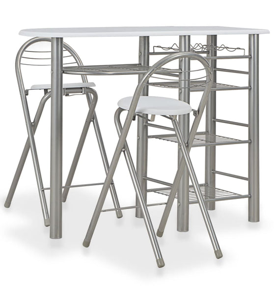 3-tlg. Bar-Set mit Regalen Holz und Stahl Weiß