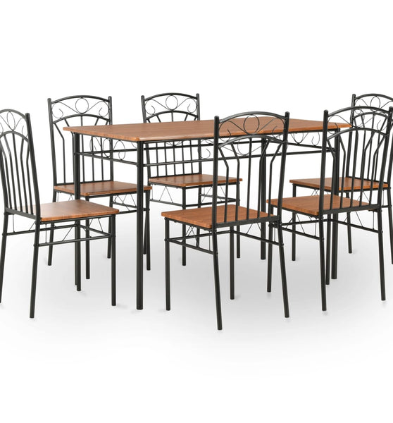 7-tlg. Essgruppe MDF und Stahl Braun