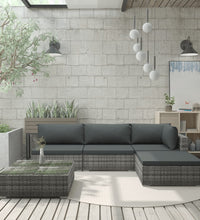 5-tlg. Garten-Lounge-Set mit Auflagen Poly Rattan Grau