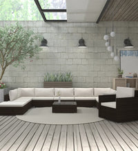 11-tlg. Garten-Lounge-Set mit Auflagen Poly Rattan Braun